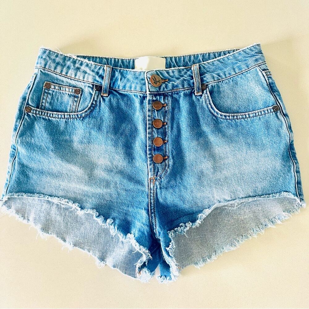 ONE TEASPOON Mid Rise Outlaws Distressed Light Wash Blue Denim Cutoffs Shorts 28